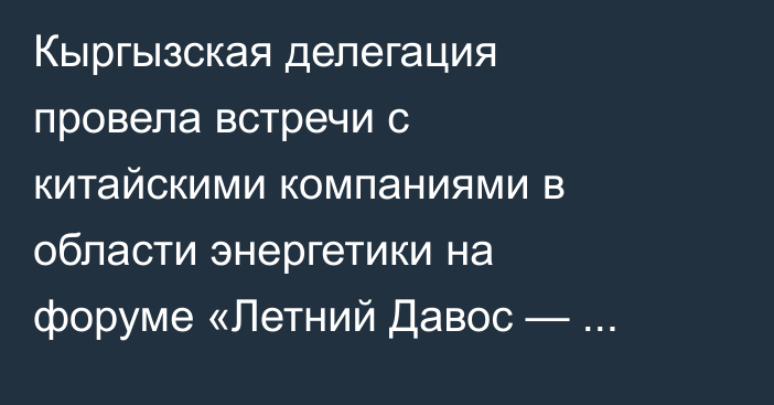 Кыргызская делегация провела встречи с китайскими компаниями в области энергетики на форуме «Летний Давос — 2025»