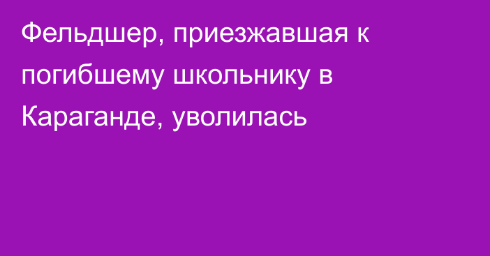 Фельдшер, приезжавшая к погибшему школьнику в Караганде, уволилась