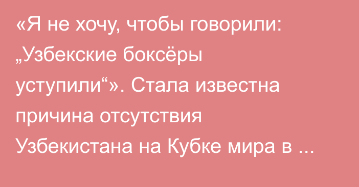 «Я не хочу, чтобы говорили: „Узбекские боксёры уступили“». Стала известна причина отсутствия Узбекистана на Кубке мира в Казахстане