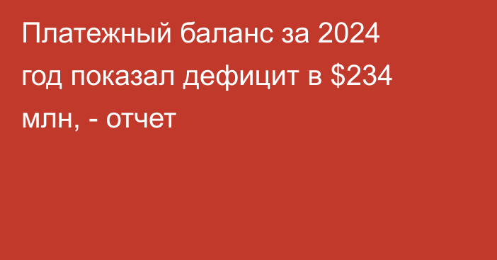 Платежный баланс за 2024 год показал дефицит в $234 млн, - отчет