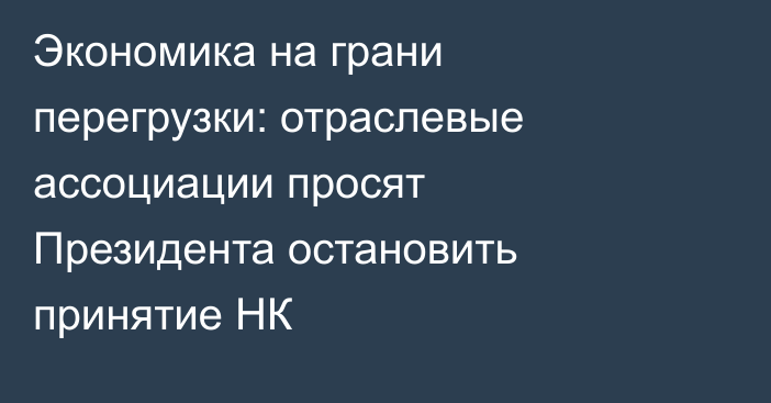 Экономика на грани перегрузки: отраслевые ассоциации просят Президента остановить принятие НК