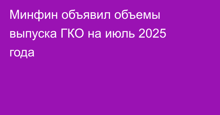 Минфин объявил объемы выпуска ГКО на июль 2025 года