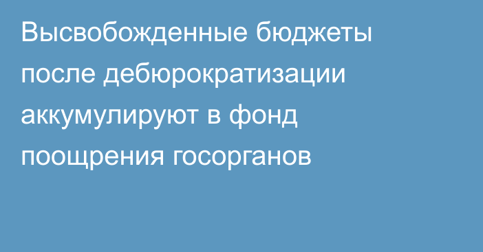 Высвобожденные бюджеты после дебюрократизации аккумулируют в фонд поощрения госорганов