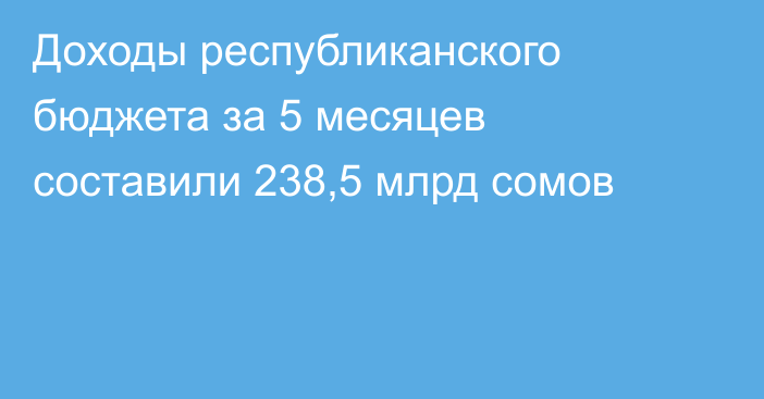 Доходы республиканского бюджета за 5 месяцев составили 238,5 млрд сомов