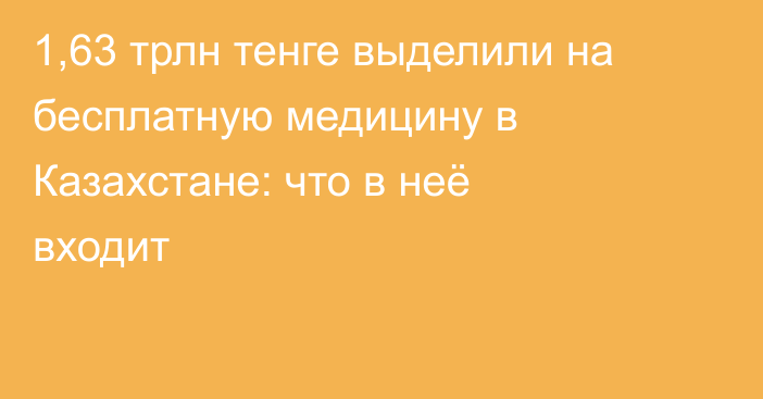 1,63 трлн тенге выделили на бесплатную медицину в Казахстане: что в неё входит