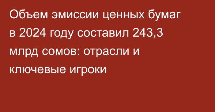 Объем эмиссии ценных бумаг в 2024 году составил 243,3 млрд сомов: отрасли и ключевые игроки 