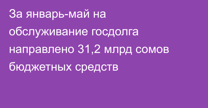 За январь-май на обслуживание госдолга направлено 31,2 млрд сомов бюджетных средств