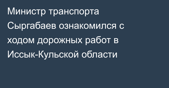 Министр транспорта Сыргабаев ознакомился с ходом дорожных работ в Иссык-Кульской области 