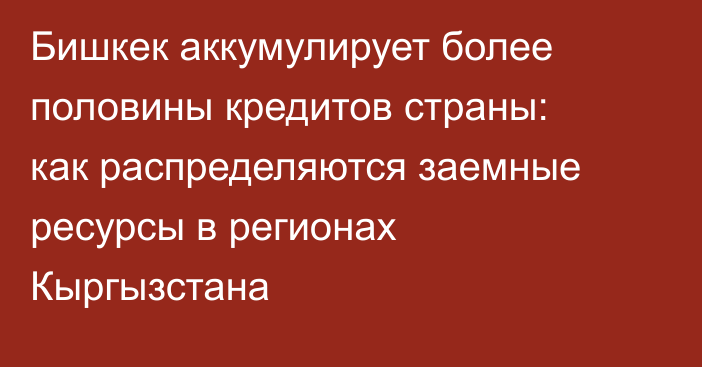 Бишкек аккумулирует более половины кредитов страны: как распределяются заемные ресурсы в регионах Кыргызстана