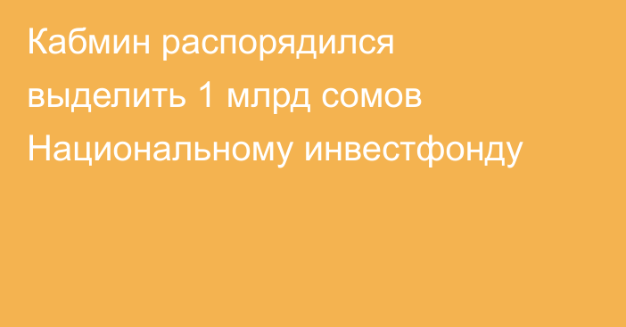 Кабмин распорядился выделить 1 млрд сомов Национальному инвестфонду