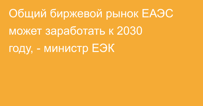 Общий биржевой рынок ЕАЭС может заработать к 2030 году, - министр ЕЭК