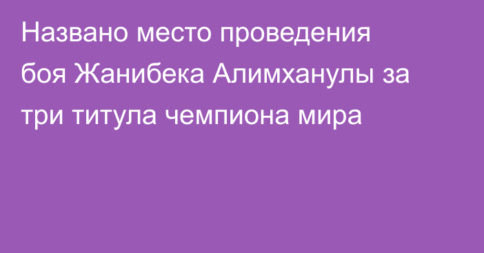 Названо место проведения боя Жанибека Алимханулы за три титула чемпиона мира