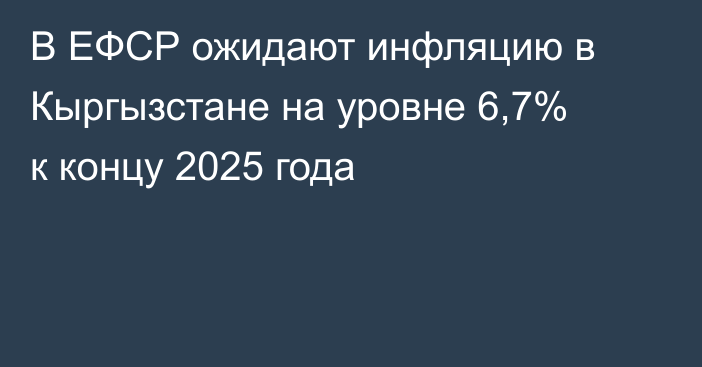 В ЕФСР ожидают инфляцию в Кыргызстане на уровне 6,7% к концу 2025 года