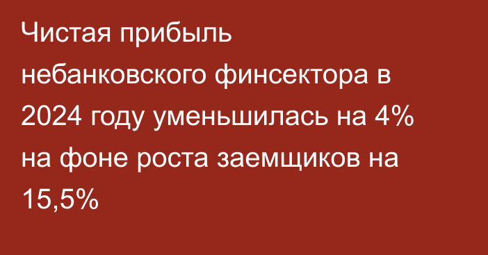 Чистая прибыль небанковского финсектора в 2024 году уменьшилась на 4% на фоне роста заемщиков на 15,5%