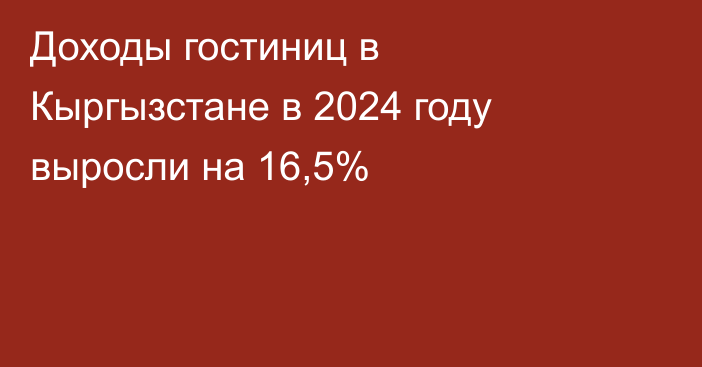 Доходы гостиниц в Кыргызстане в 2024 году выросли на 16,5%
