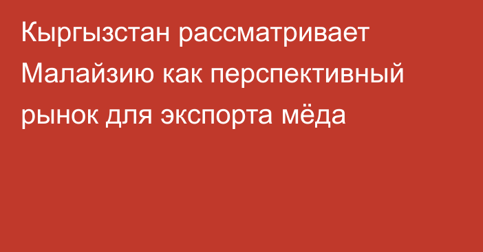 Кыргызстан рассматривает Малайзию как перспективный рынок для экспорта мёда