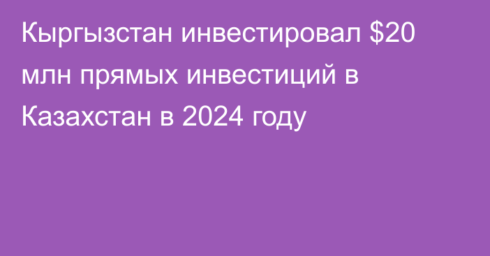 Кыргызстан инвестировал $20 млн прямых инвестиций в Казахстан в 2024 году