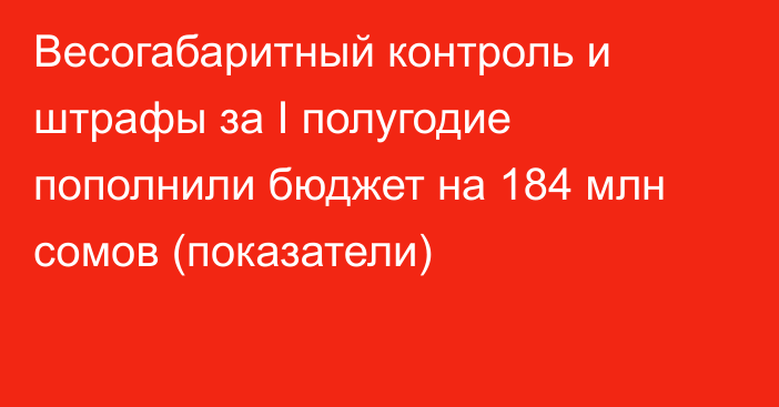 Весогабаритный контроль и штрафы за I полугодие пополнили бюджет на 184 млн сомов (показатели)