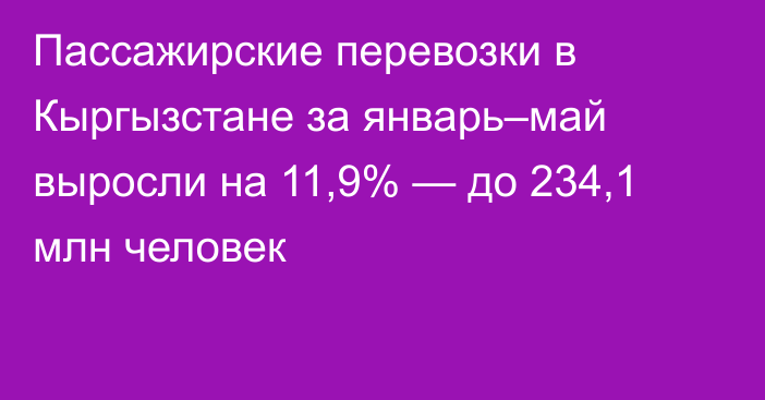 Пассажирские перевозки в Кыргызстане за январь–май выросли на 11,9% — до 234,1 млн человек