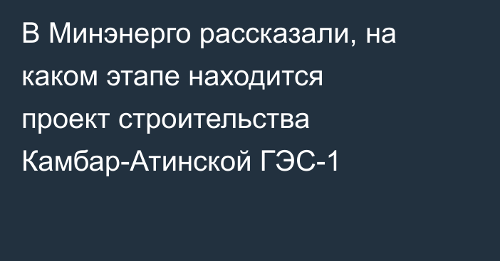 В Минэнерго рассказали, на каком этапе находится проект строительства Камбар-Атинской ГЭС-1