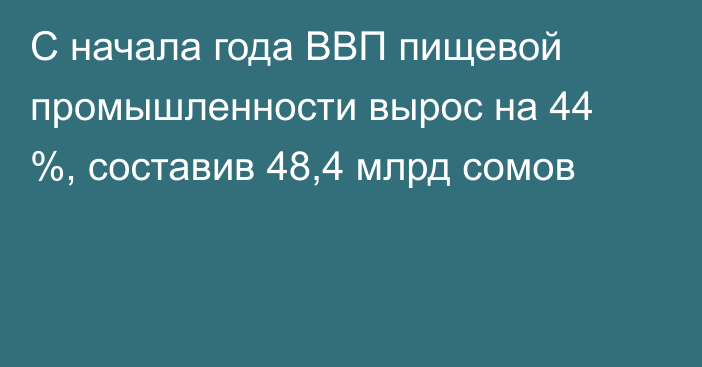 С начала года ВВП пищевой промышленности вырос на 44 %, составив 48,4 млрд сомов