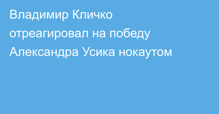 Владимир Кличко отреагировал на победу Александра Усика нокаутом