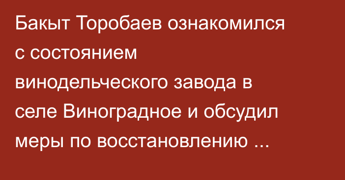 Бакыт Торобаев ознакомился с состоянием винодельческого завода в селе Виноградное и обсудил меры по восстановлению отрасли