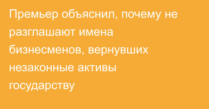 Премьер объяснил, почему не разглашают имена бизнесменов, вернувших незаконные активы государству
