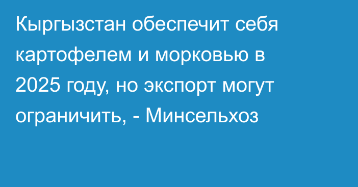 Кыргызстан обеспечит себя картофелем и морковью в 2025 году, но экспорт могут ограничить, - Минсельхоз