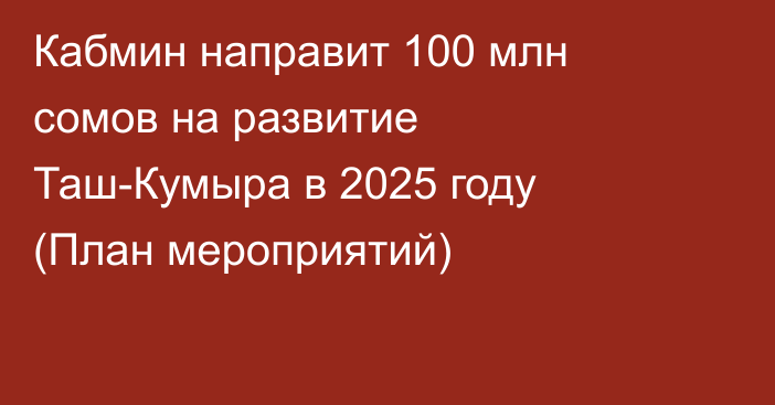 Кабмин направит 100 млн сомов на развитие Таш-Кумыра в 2025 году (План мероприятий)