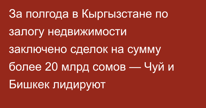 За полгода в Кыргызстане по залогу недвижимости заключено сделок на сумму более 20 млрд сомов — Чуй и Бишкек лидируют