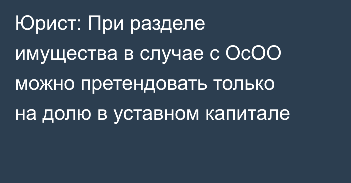 Юрист: При разделе имущества в случае с ОсОО можно претендовать только на долю в уставном капитале