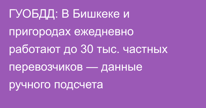 ГУОБДД: В Бишкеке и пригородах ежедневно работают до 30 тыс. частных перевозчиков — данные ручного подсчета