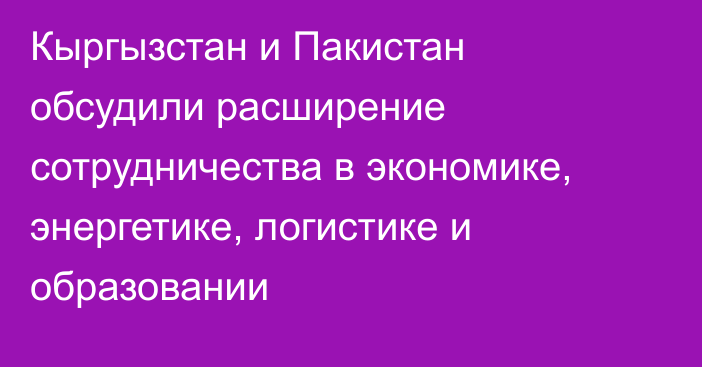 Кыргызстан и Пакистан обсудили расширение сотрудничества в экономике, энергетике, логистике и образовании