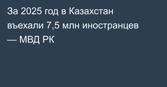 За 2025 год в Казахстан въехали 7,5 млн иностранцев — МВД РК