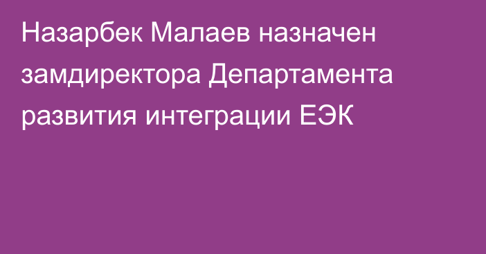 Назарбек Малаев назначен замдиректора Департамента развития интеграции ЕЭК