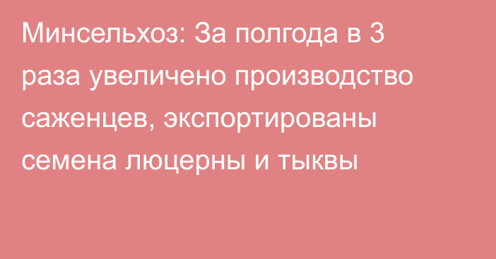 Минсельхоз: За полгода в 3 раза увеличено производство саженцев, экспортированы семена люцерны и тыквы