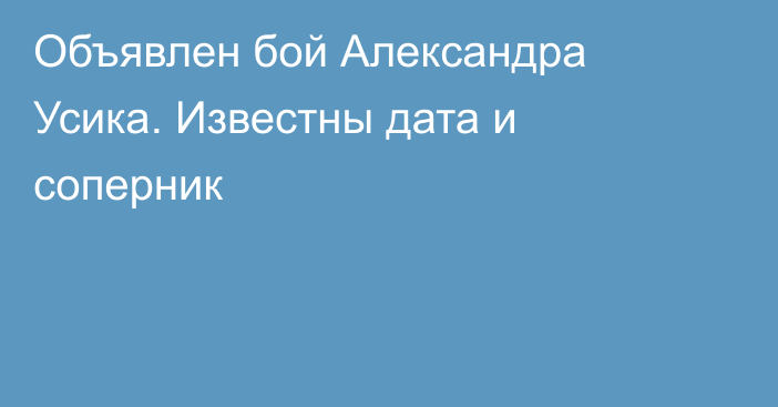 Объявлен бой Александра Усика. Известны дата и соперник