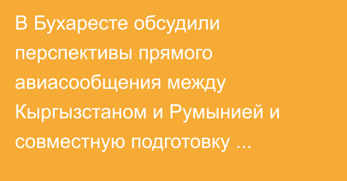 В Бухаресте обсудили перспективы прямого авиасообщения между Кыргызстаном и Румынией и совместную подготовку кадров