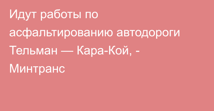 Идут работы по асфальтированию автодороги Тельман — Кара-Кой, - Минтранс 