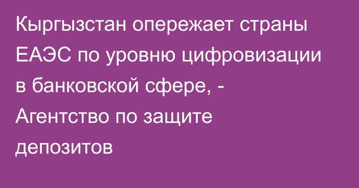 Кыргызстан опережает страны ЕАЭС по уровню цифровизации в банковской сфере, - Агентство по защите депозитов