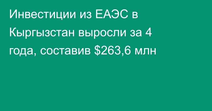 Инвестиции из ЕАЭС в Кыргызстан выросли за 4 года, составив $263,6 млн