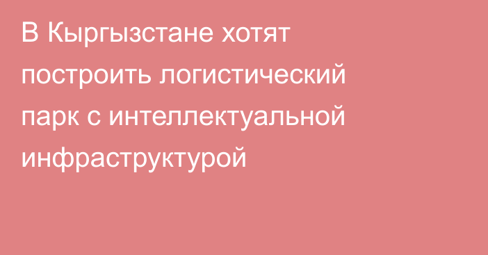 В Кыргызстане хотят построить  логистический парк с интеллектуальной инфраструктурой