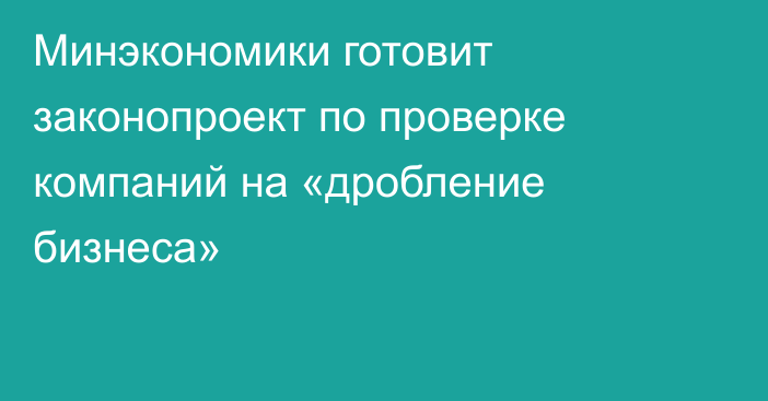 Минэкономики готовит законопроект по проверке компаний на «дробление бизнеса»