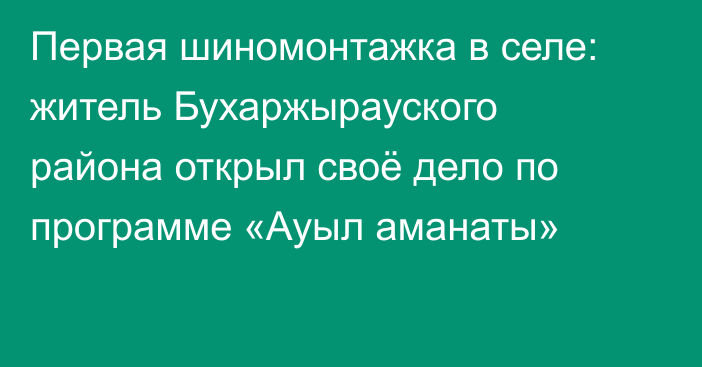 Первая шиномонтажка в селе: житель Бухаржырауского района открыл своё дело по программе «Ауыл аманаты»