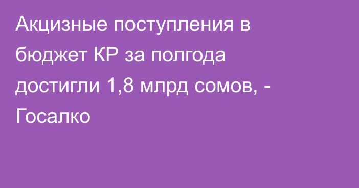 Акцизные поступления в бюджет КР за полгода достигли 1,8 млрд сомов, - Госалко