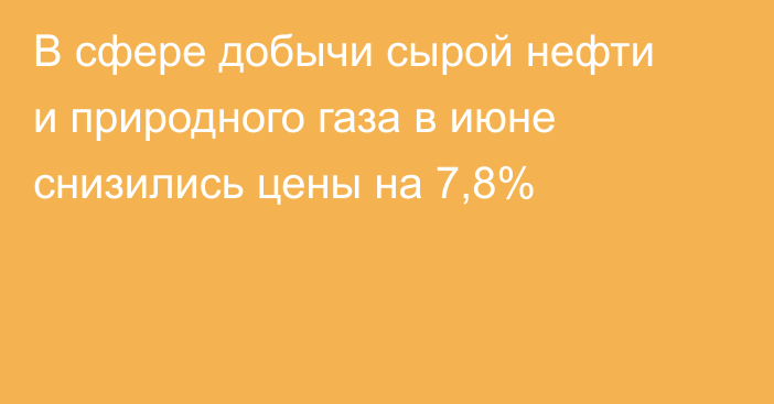 В сфере добычи сырой нефти и природного газа в июне снизились цены на 7,8%
