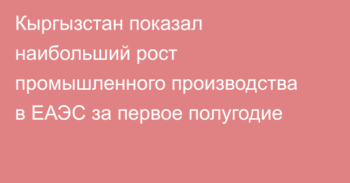 Кыргызстан показал наибольший рост промышленного производства в ЕАЭС за первое полугодие