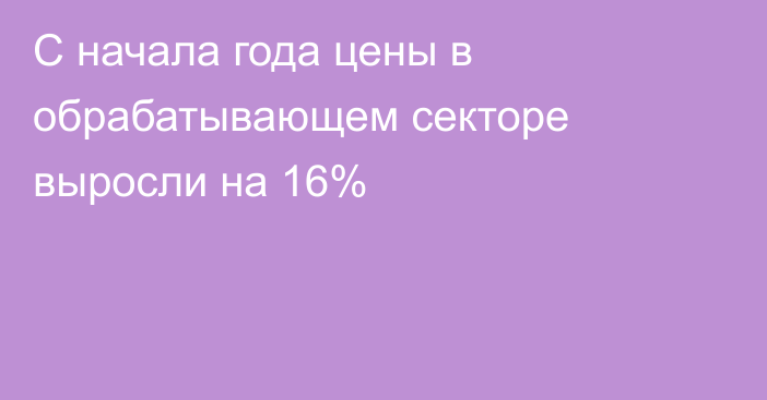 С начала года цены в обрабатывающем секторе выросли на 16%