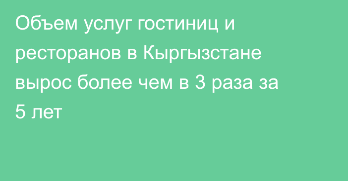 Объем услуг гостиниц и ресторанов в Кыргызстане вырос более чем в 3 раза за 5 лет